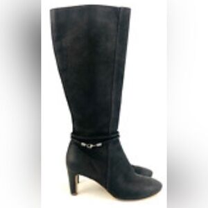 UEC Ecco Knee High Boot Nephi Zip Black Suede Fashion Tall Heels Womens 40 9/9.5